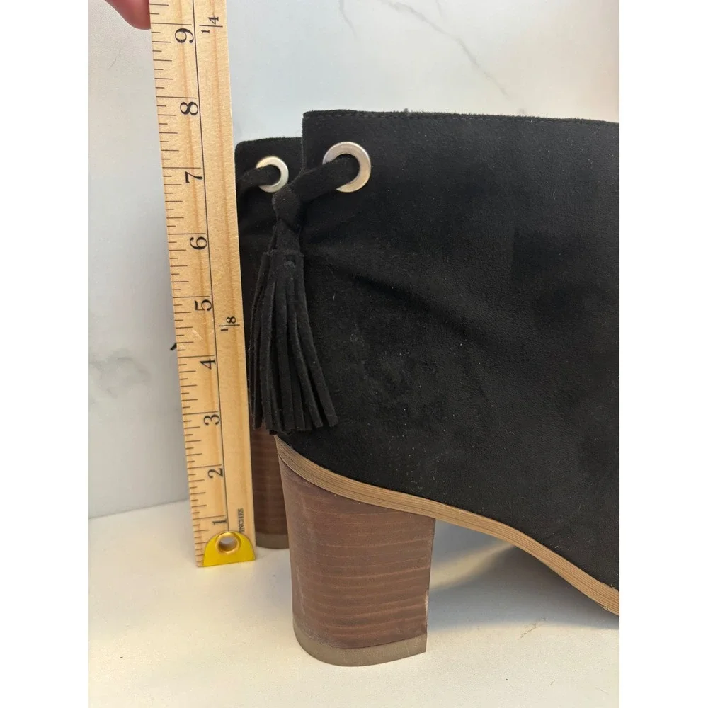 Dr Scholls Lewis Black Microsuede Tassel Block Heel Ankle Boots F9434F1001 8.5M
